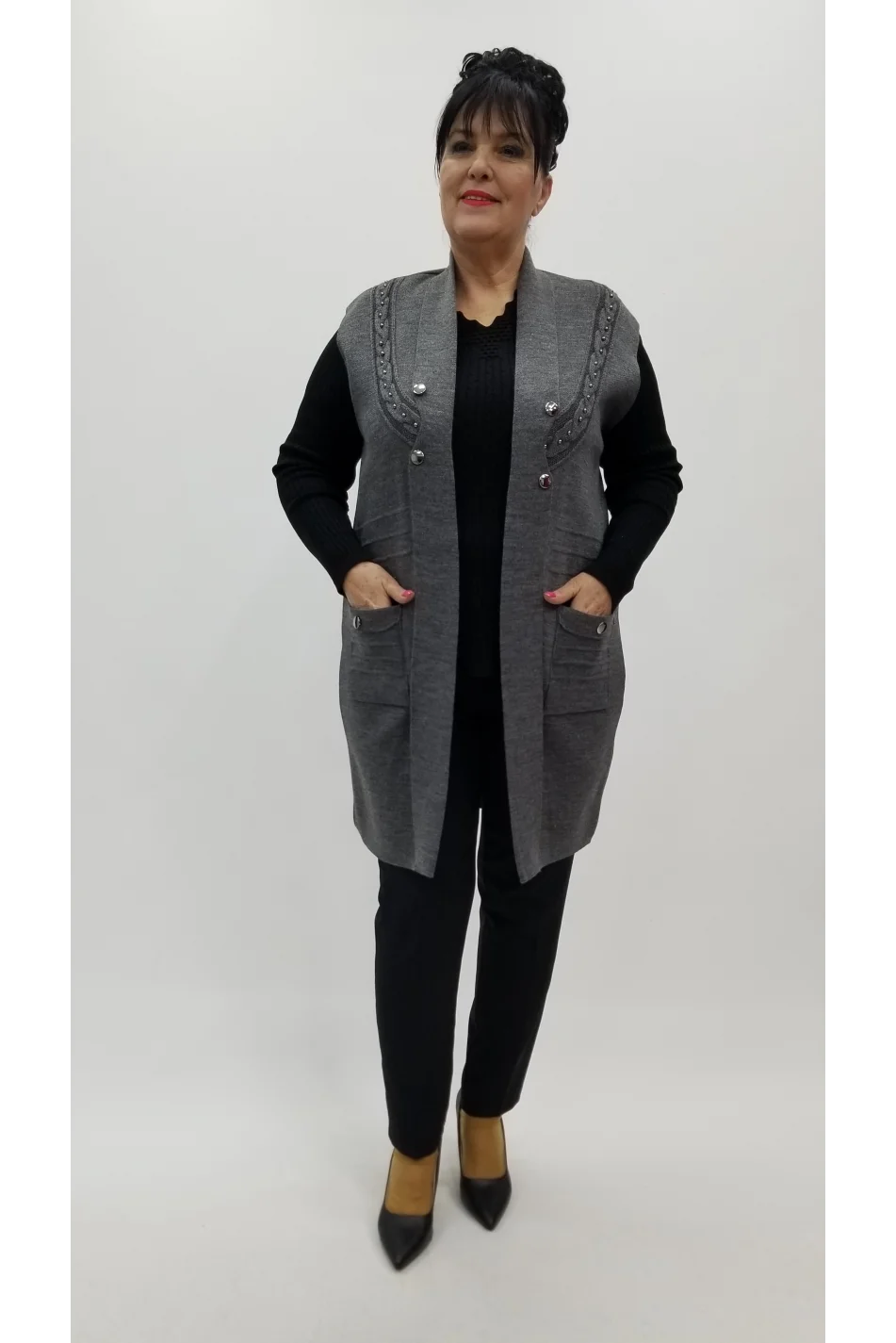 Miraggio Büyük Beden Yelek 4374 FÜME