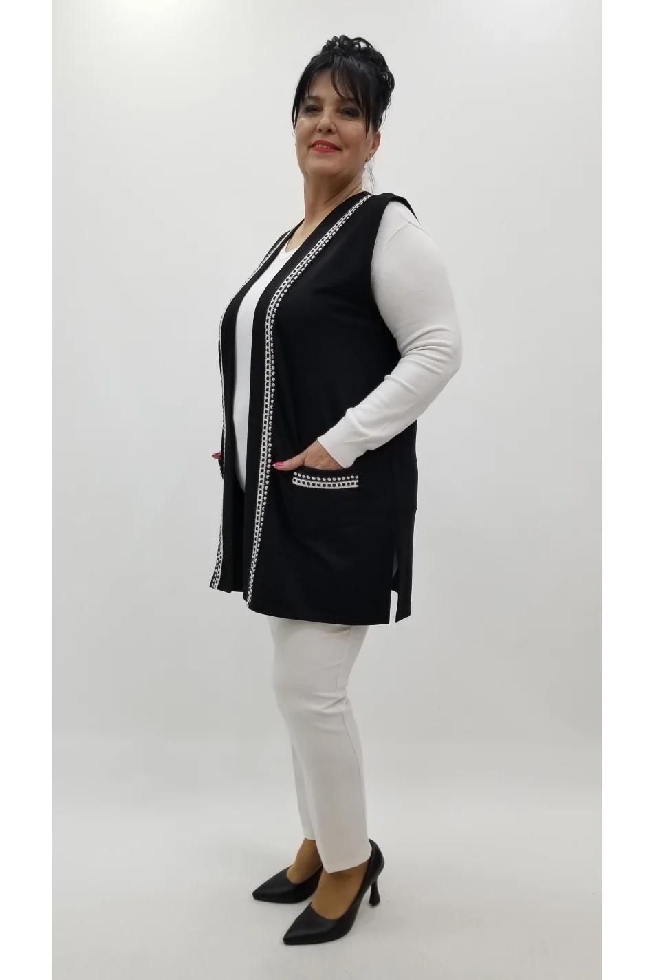 Miraggio Büyük Beden Yelek 4271 SİYAH/BEYAZ