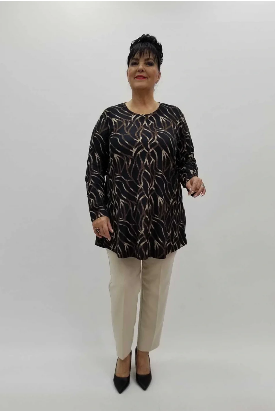 Miraggio Büyük Beden Bluz 4237 SİYAH/KAHVE
