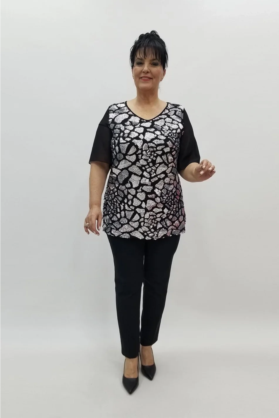 Miraggio Büyük Beden Abiye Bluz 98446 SİY-GÜMÜŞ