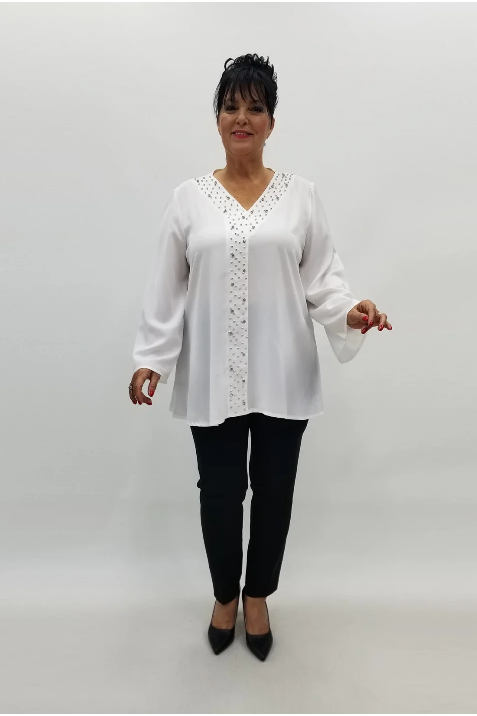 Miraggio Büyük Beden Abiye Bluz 98753 BEYAZ