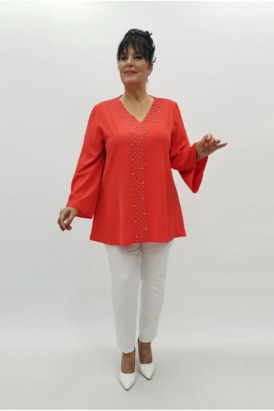 Miraggio Büyük Beden Abiye Bluz 98753 MERCAN