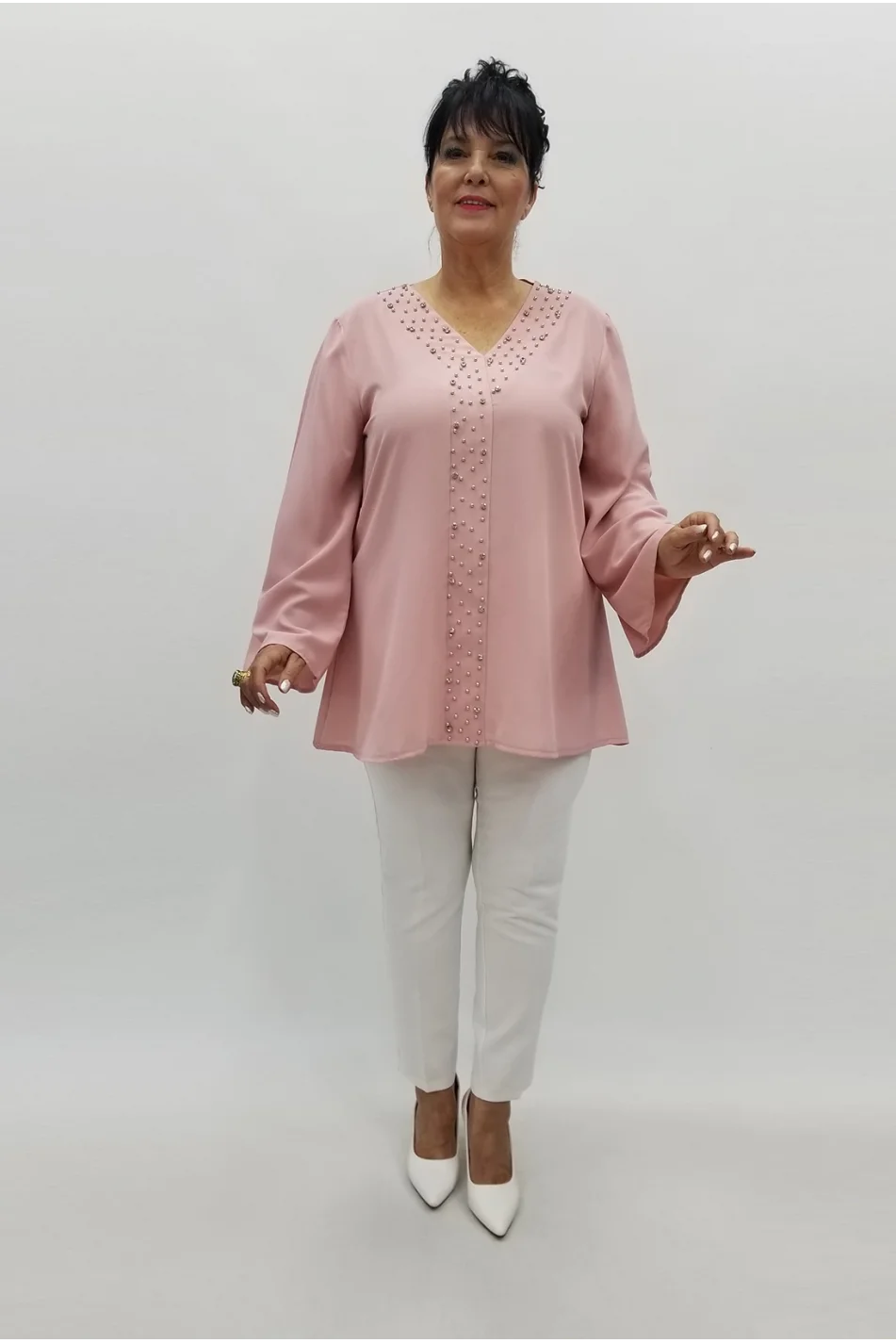 Miraggio Büyük Beden Abiye Bluz 98753 PUDRA