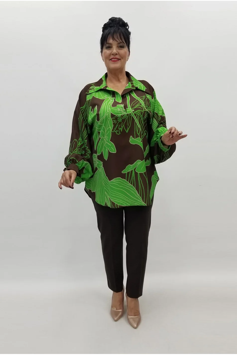 Miraggio Büyük Beden Abiye Bluz 99096 KAHVE/YEŞİL