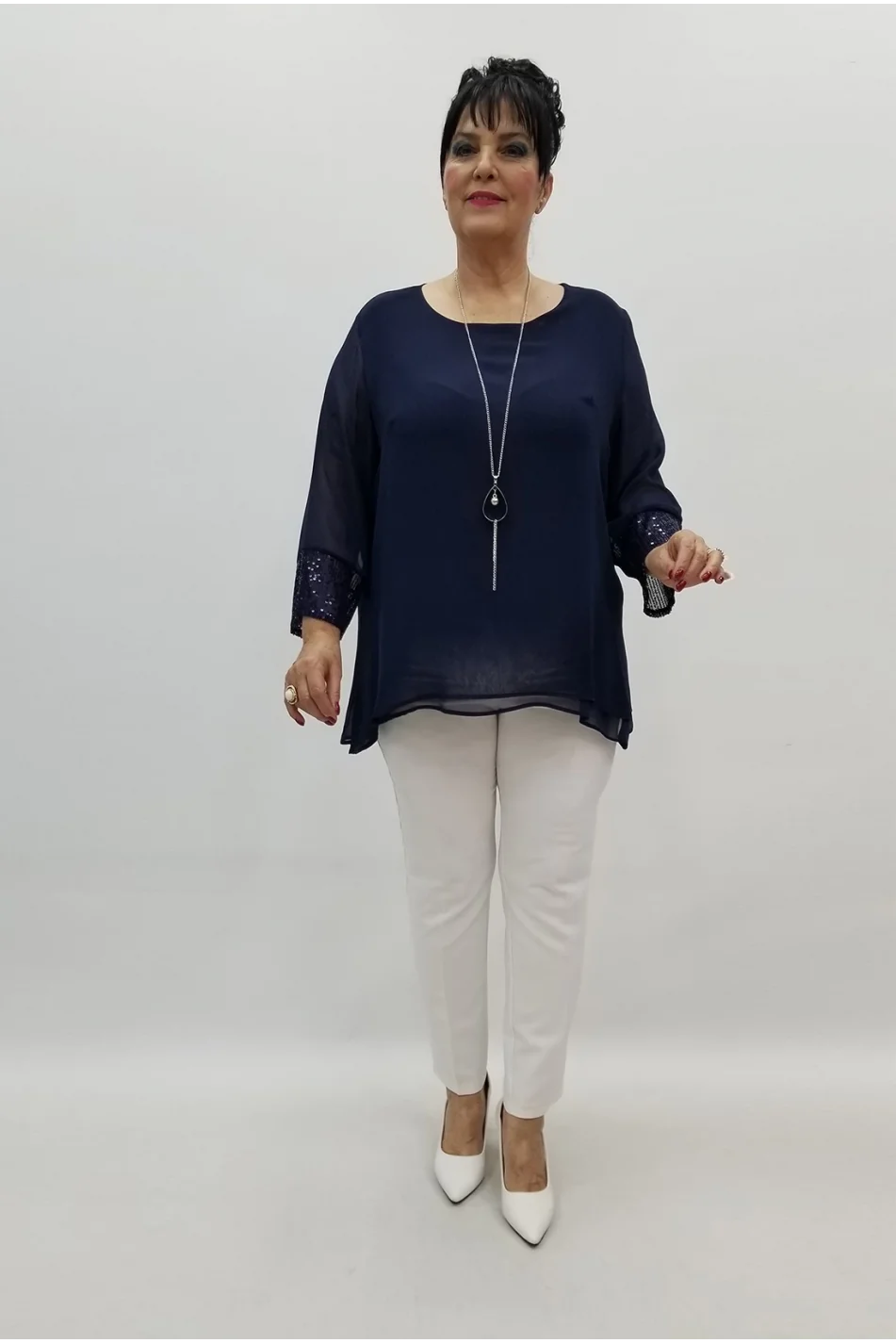 Miraggio Büyük Beden Abiye Bluz 99466 LACİVERT