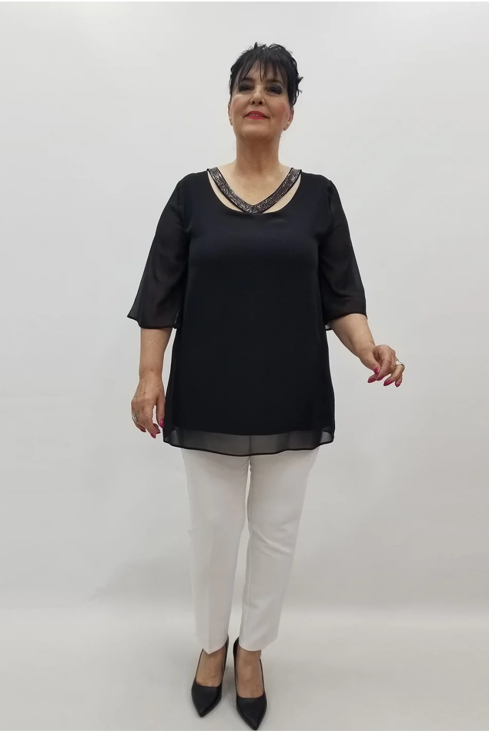 Miraggio Büyük Beden Abiye Bluz 99605 SİYAH
