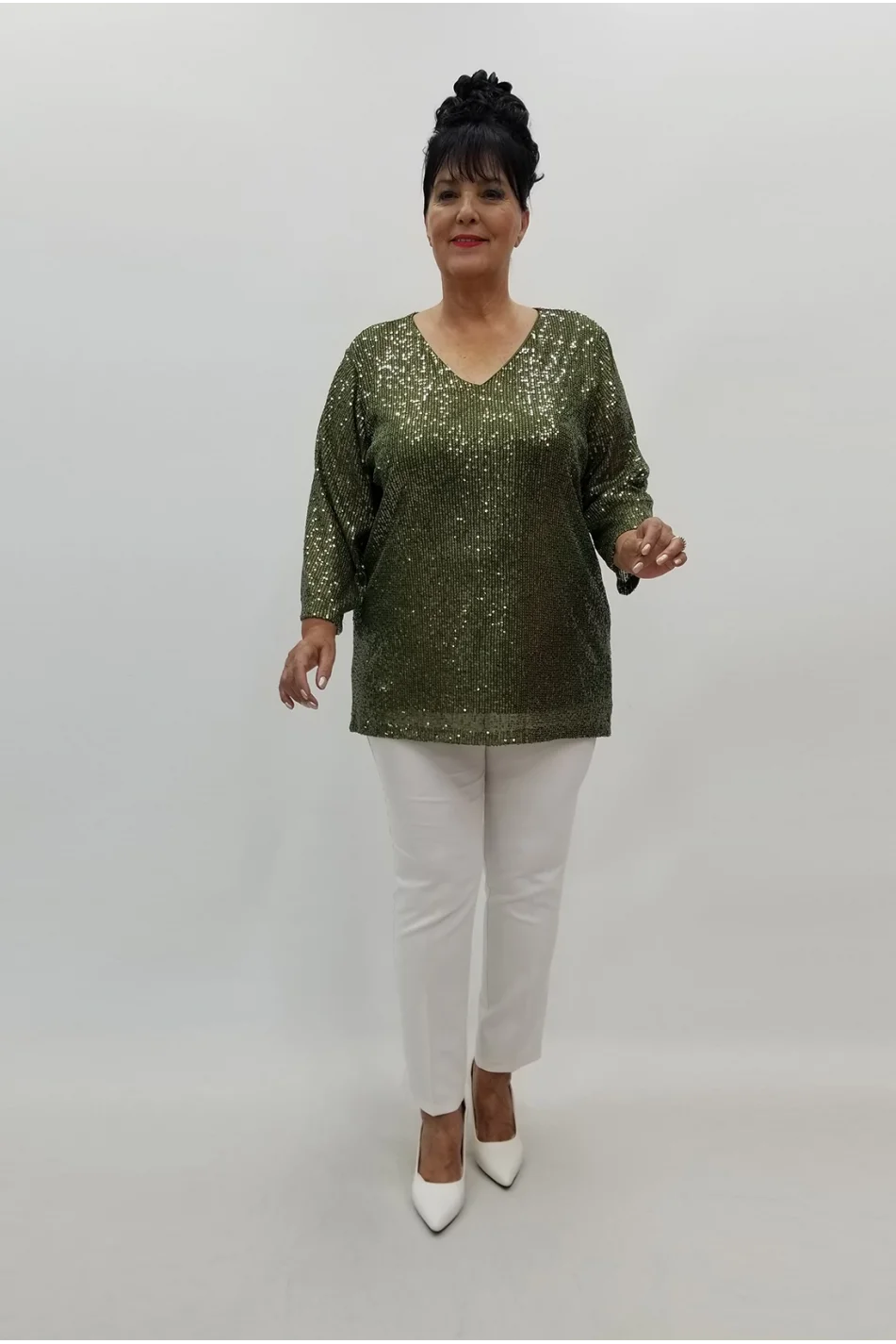 Miraggio Büyük Beden Abiye Bluz 99846 YAĞ YEŞİLİ