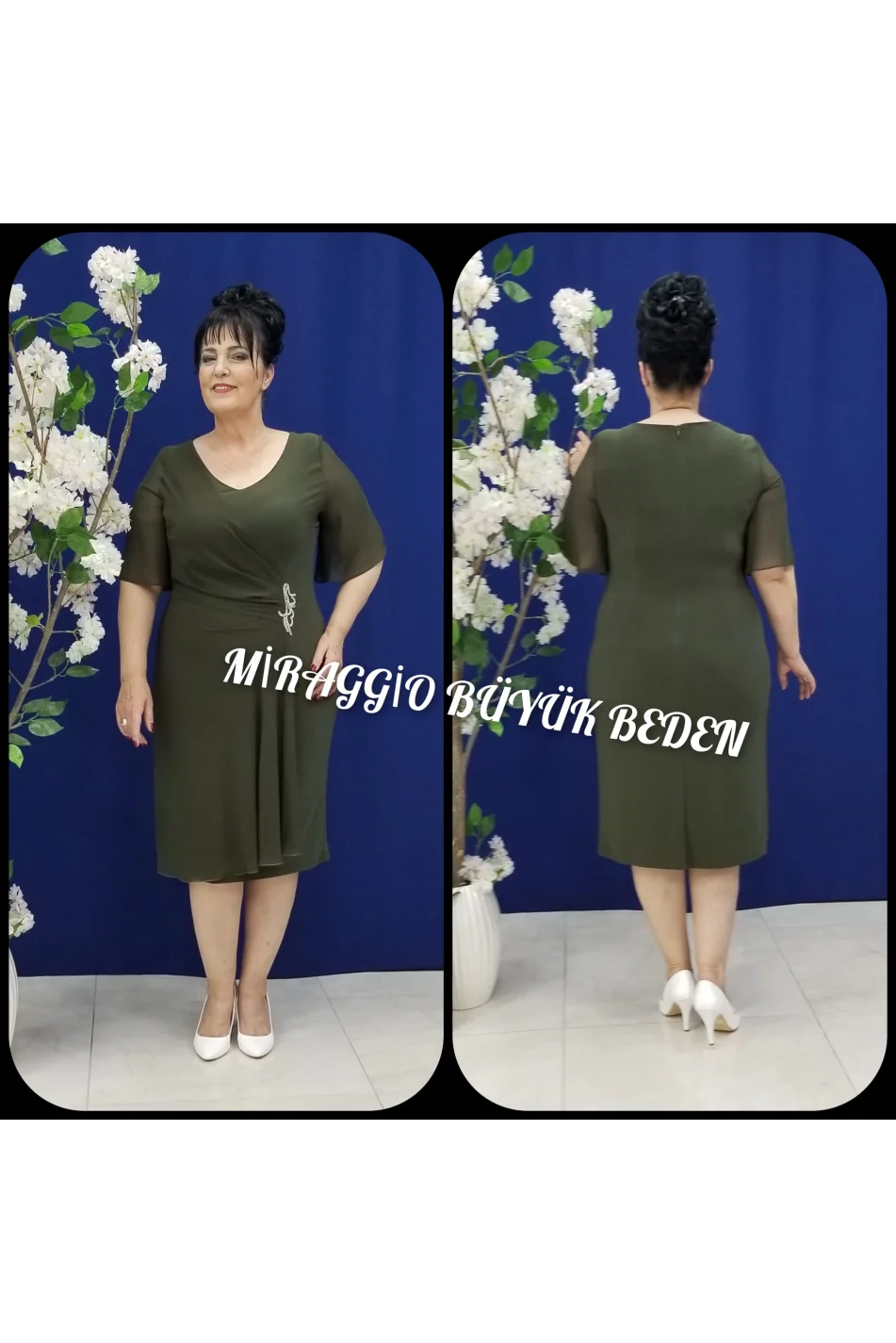 Miraggio Büyük Beden Abiye Elbise 94158 HAKİ