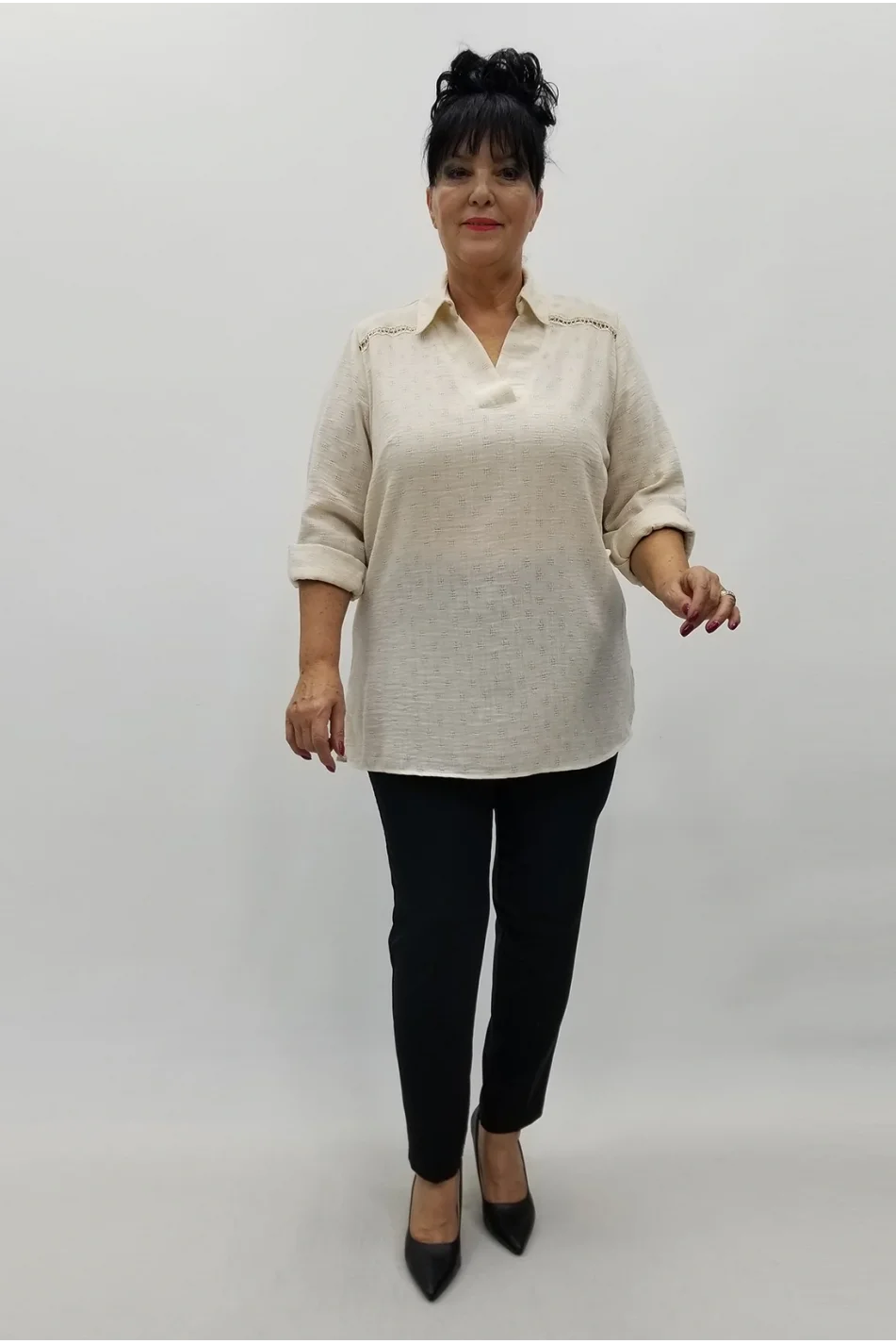 Miraggio Büyük Beden Bluz 4027 KREM