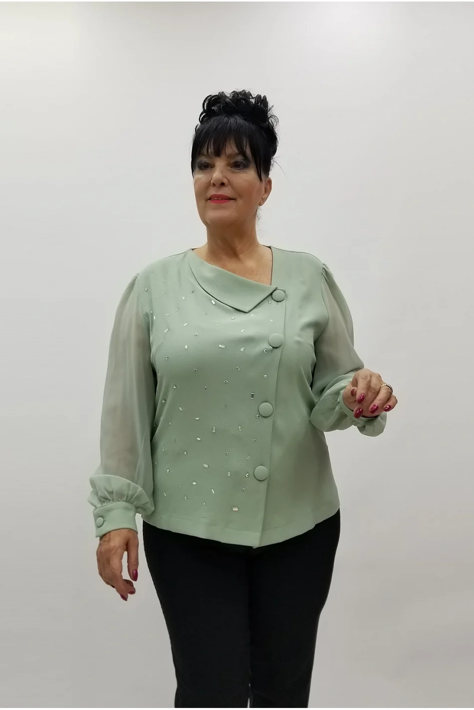 Miraggio Büyük Beden Bluz 4032 SU YEŞİLİ