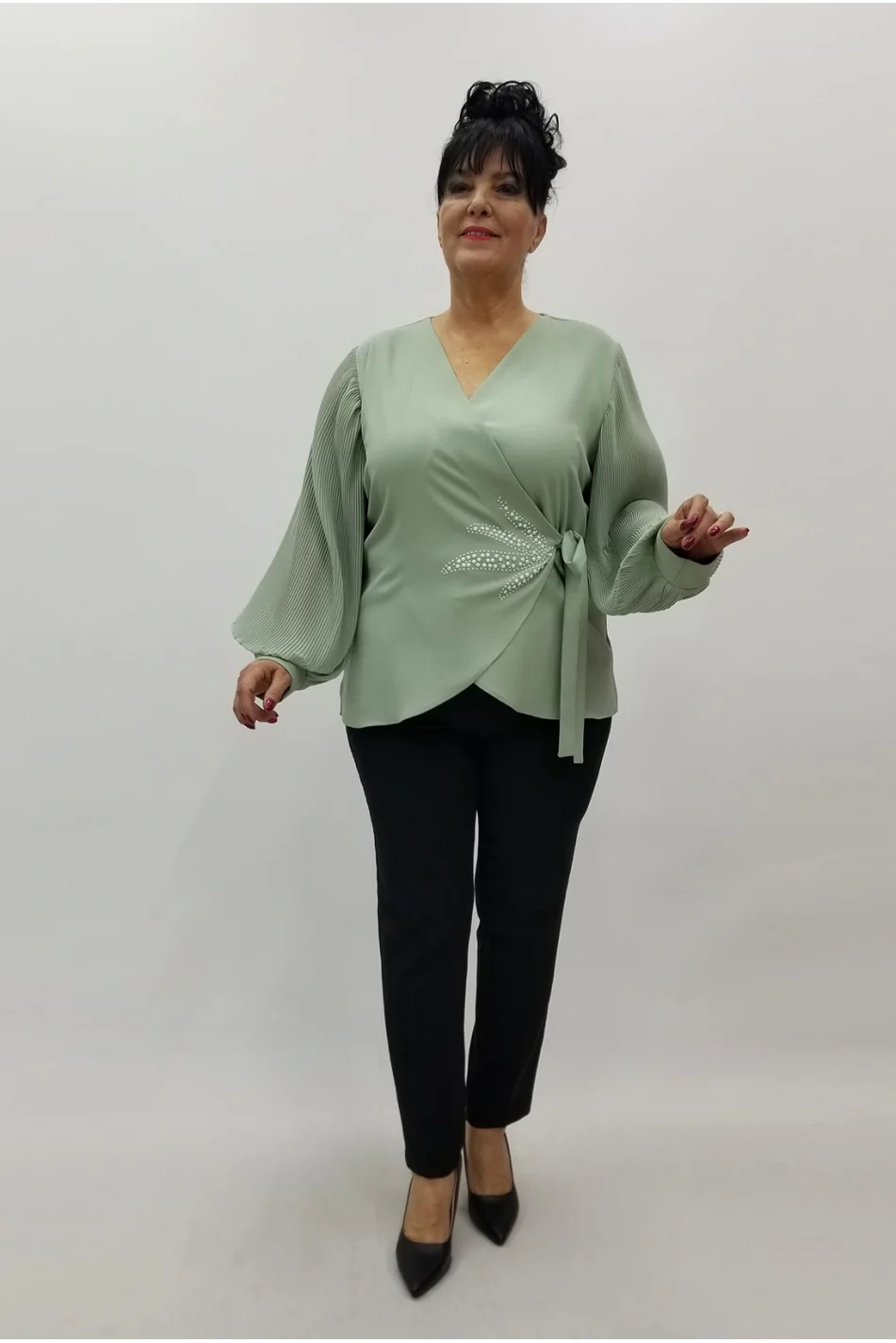 Miraggio Büyük Beden Bluz 4041 SU YEŞİLİ