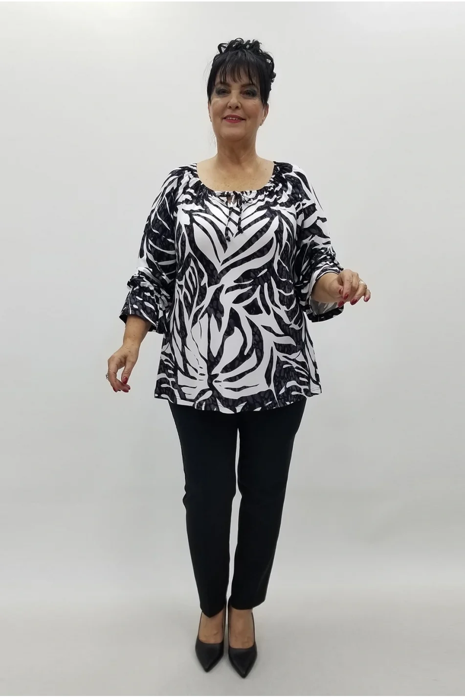 Miraggio Büyük Beden Bluz 4168 SİYAH/BEYAZ