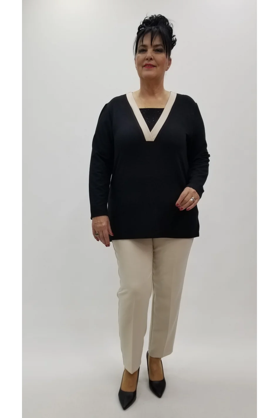 Miraggio Büyük Beden Bluz 4270 SİYAH/KREM