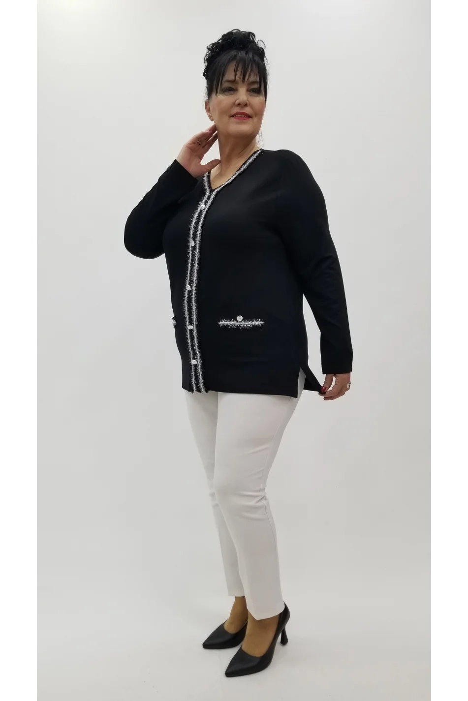 Miraggio Büyük Beden Bluz 4272 SİY-GÜMÜŞ