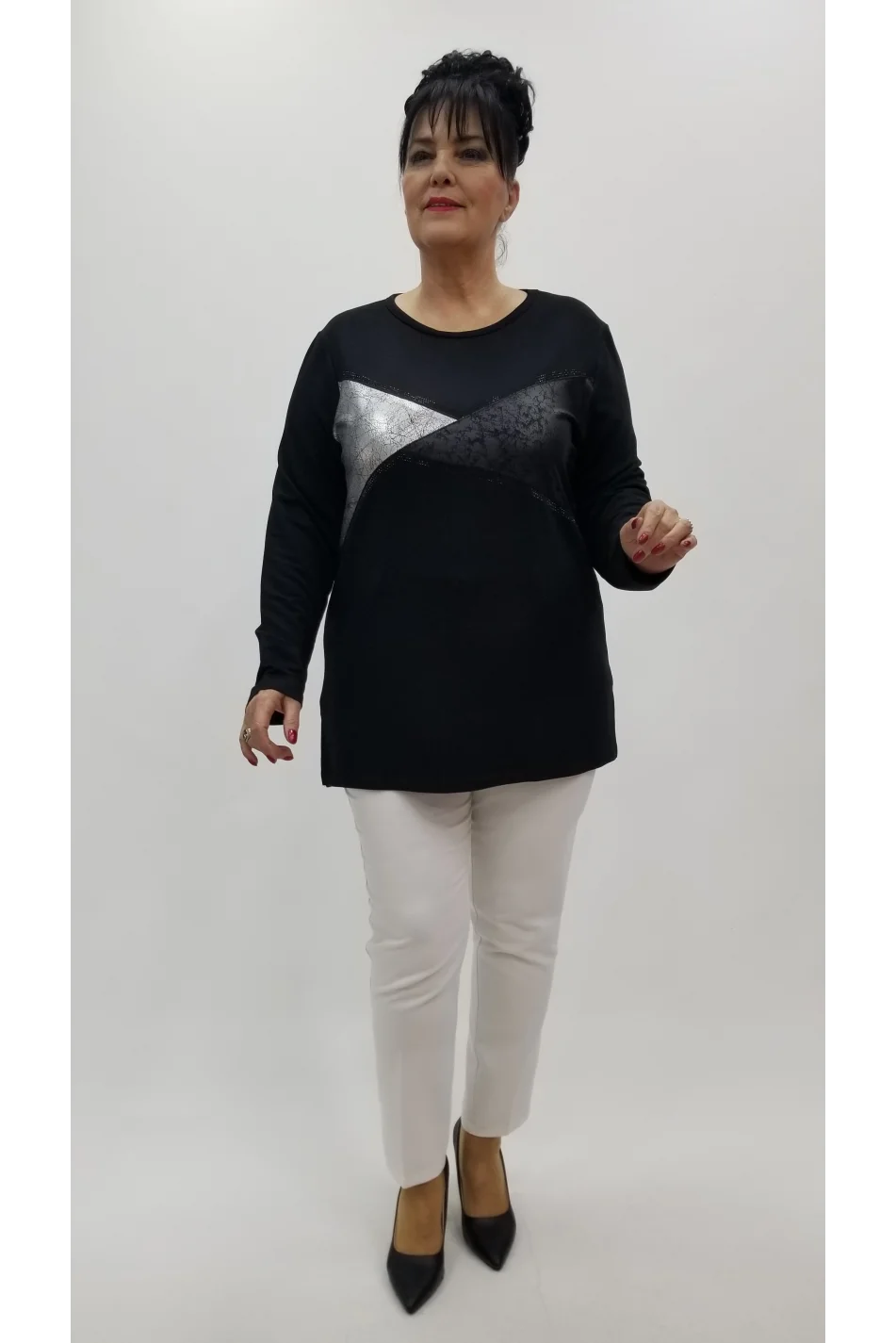 Miraggio Büyük Beden Bluz 4282 SİY-GÜMÜŞ