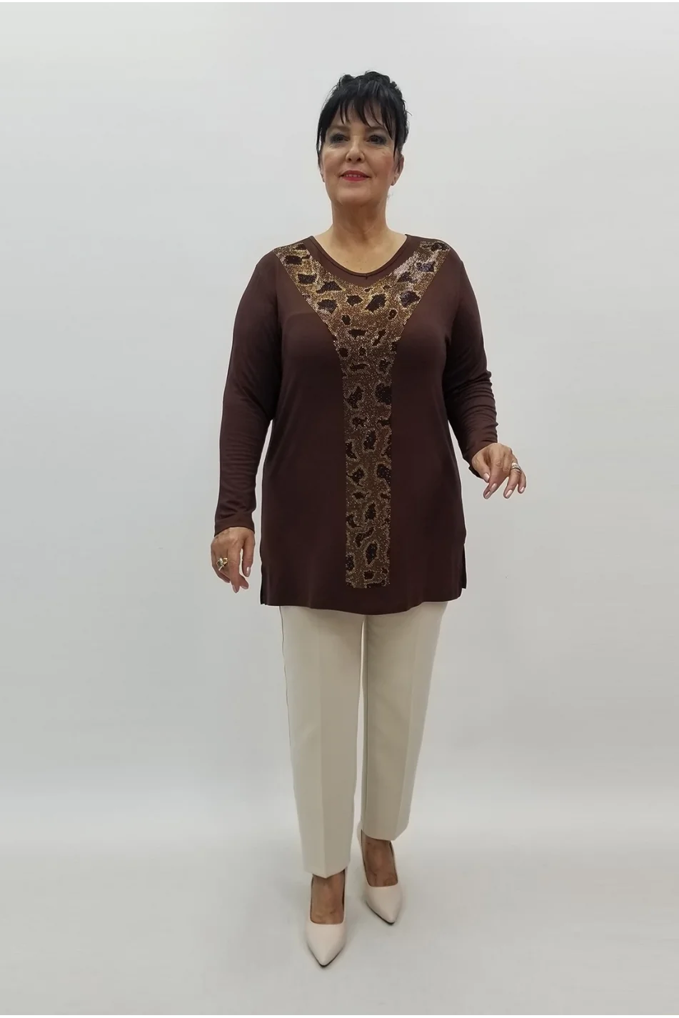 Miraggio Büyük Beden Bluz 99054 KAHVE