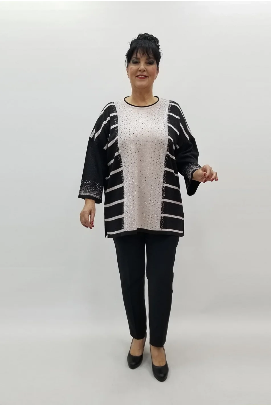 Miraggio Büyük Beden Bluz 99224 SİY/PUDRA