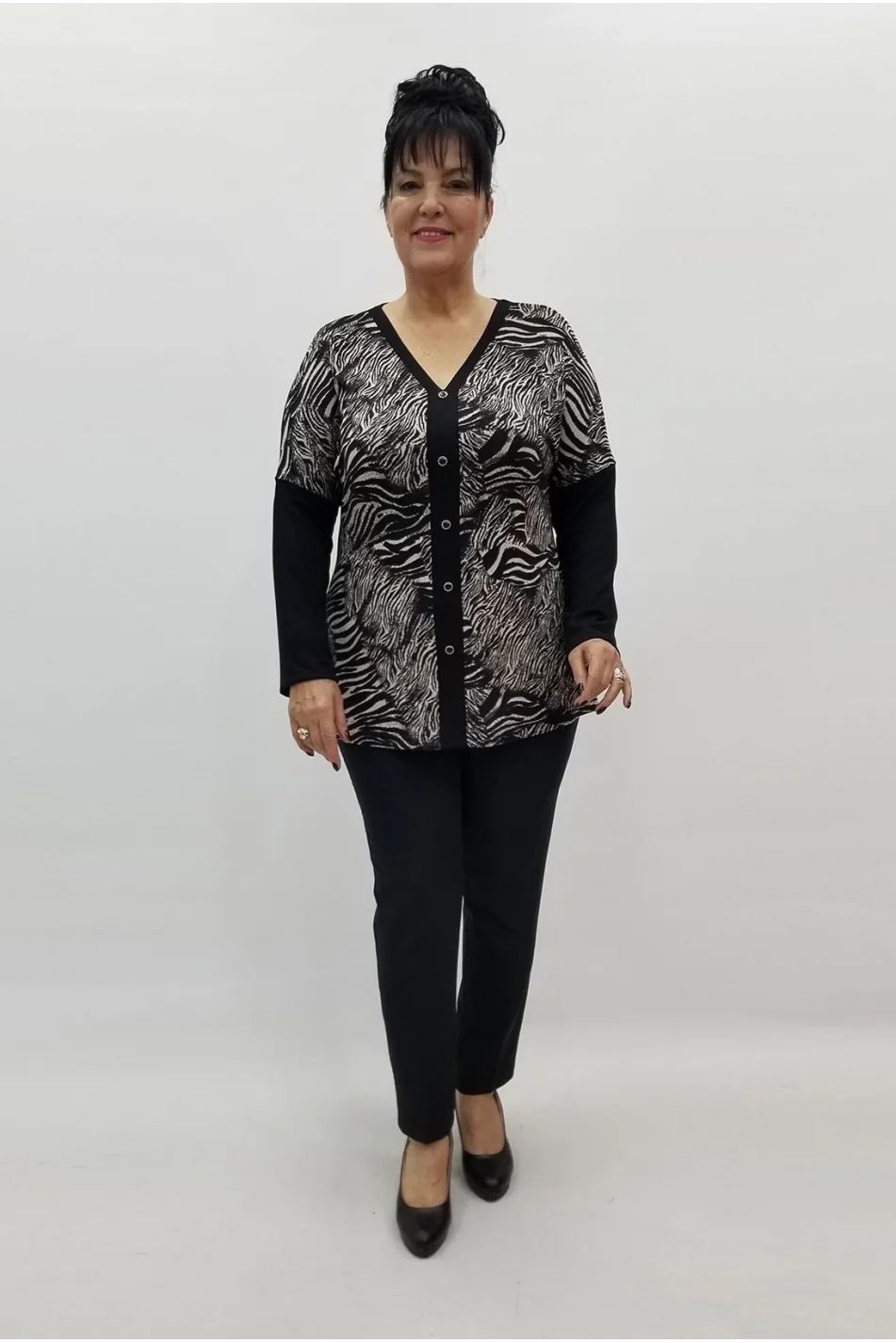 Miraggio Büyük Beden Bluz 99228 SİYAH/KREM