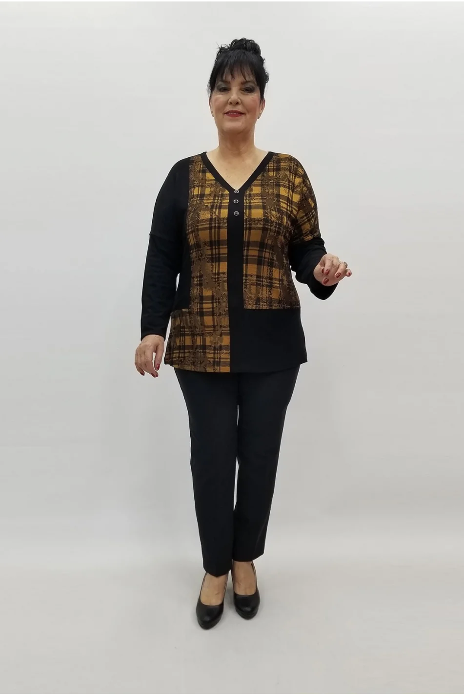 Miraggio Büyük Beden Bluz 99229 SİYAH/TABA