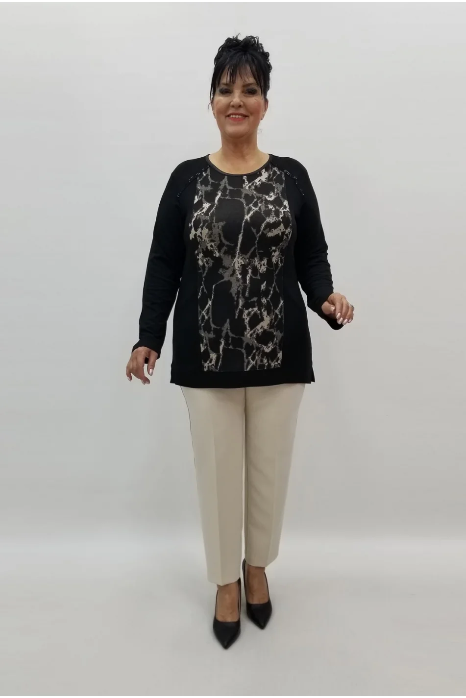 Miraggio Büyük Beden Bluz 99242 SİYAH/KREM