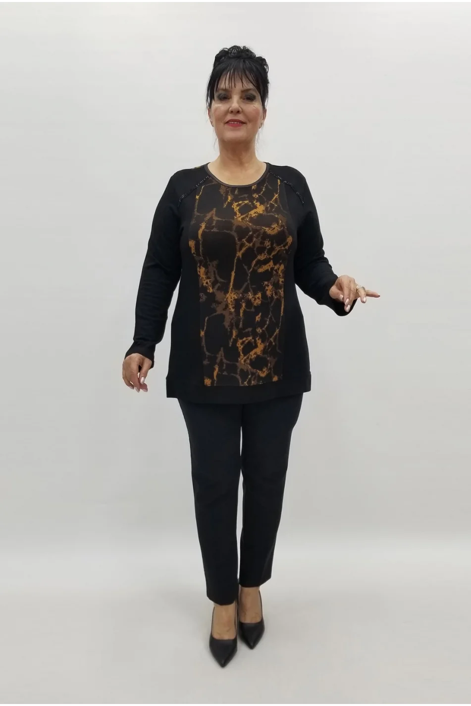 Miraggio Büyük Beden Bluz 99242 SİYAH/TABA