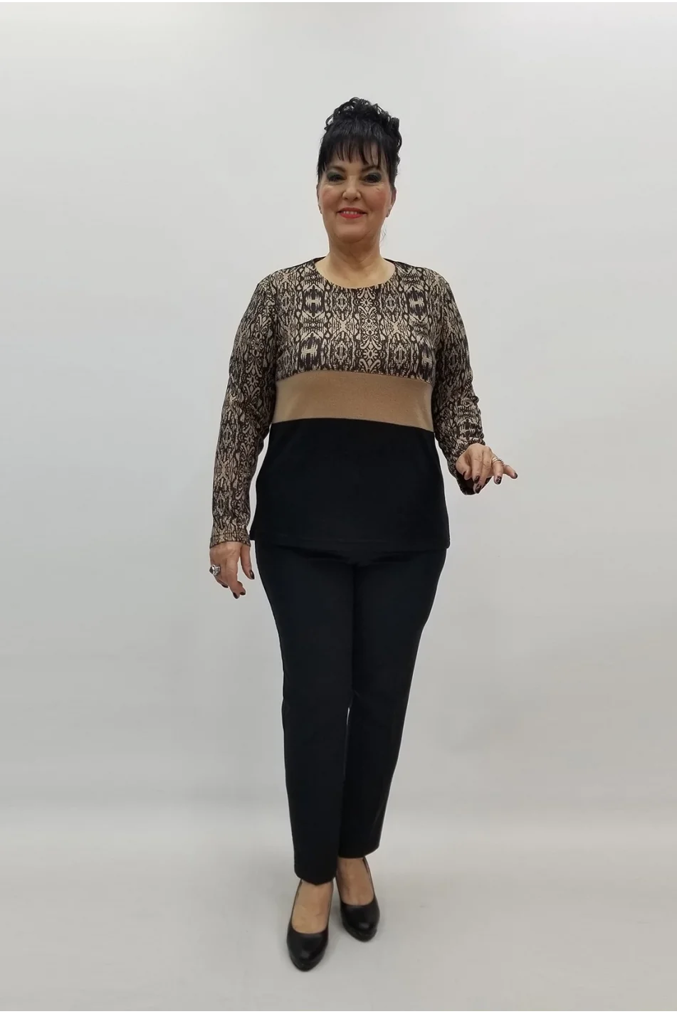 Miraggio Büyük Beden Bluz 99246 SİYAH/BEJ