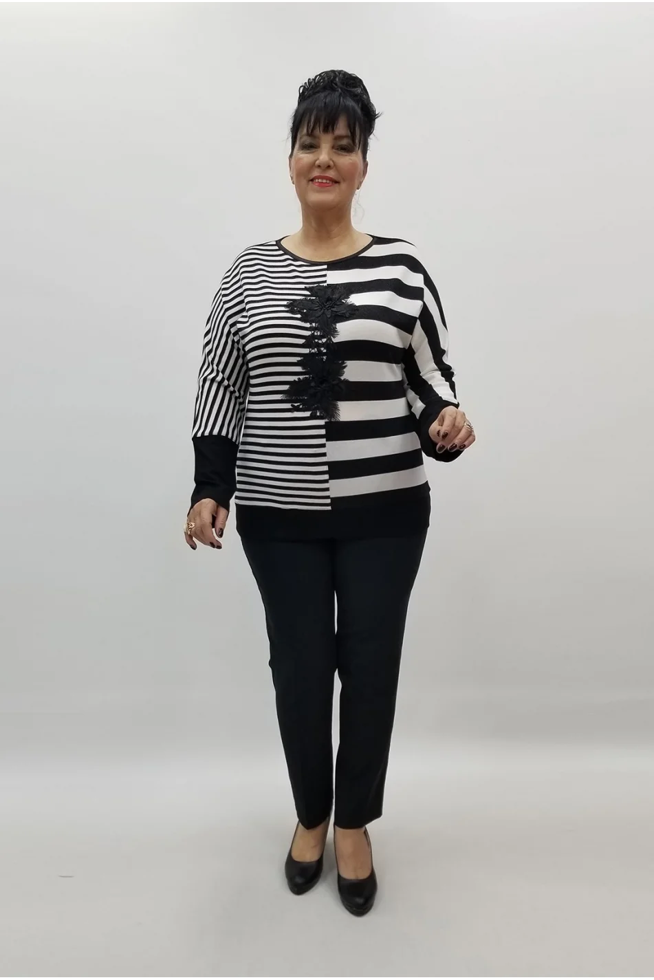 Miraggio Büyük Beden Bluz 99334 SİYAH/BEYAZ