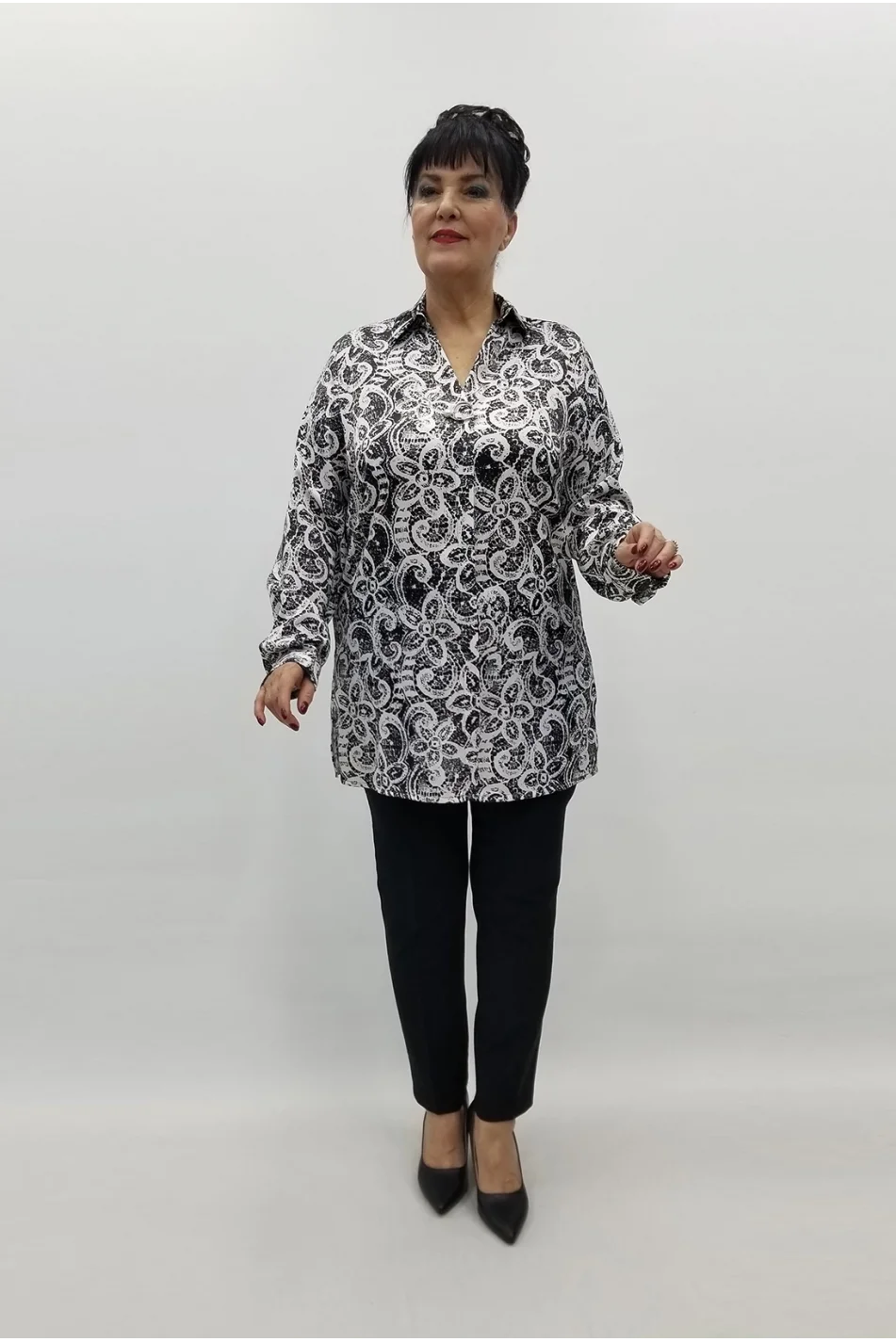 Miraggio Büyük Beden Bluz 99449 SİYAH/BEYAZ