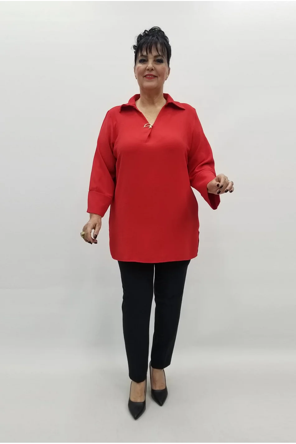Miraggio Büyük Beden Bluz 99507 KIRMIZI