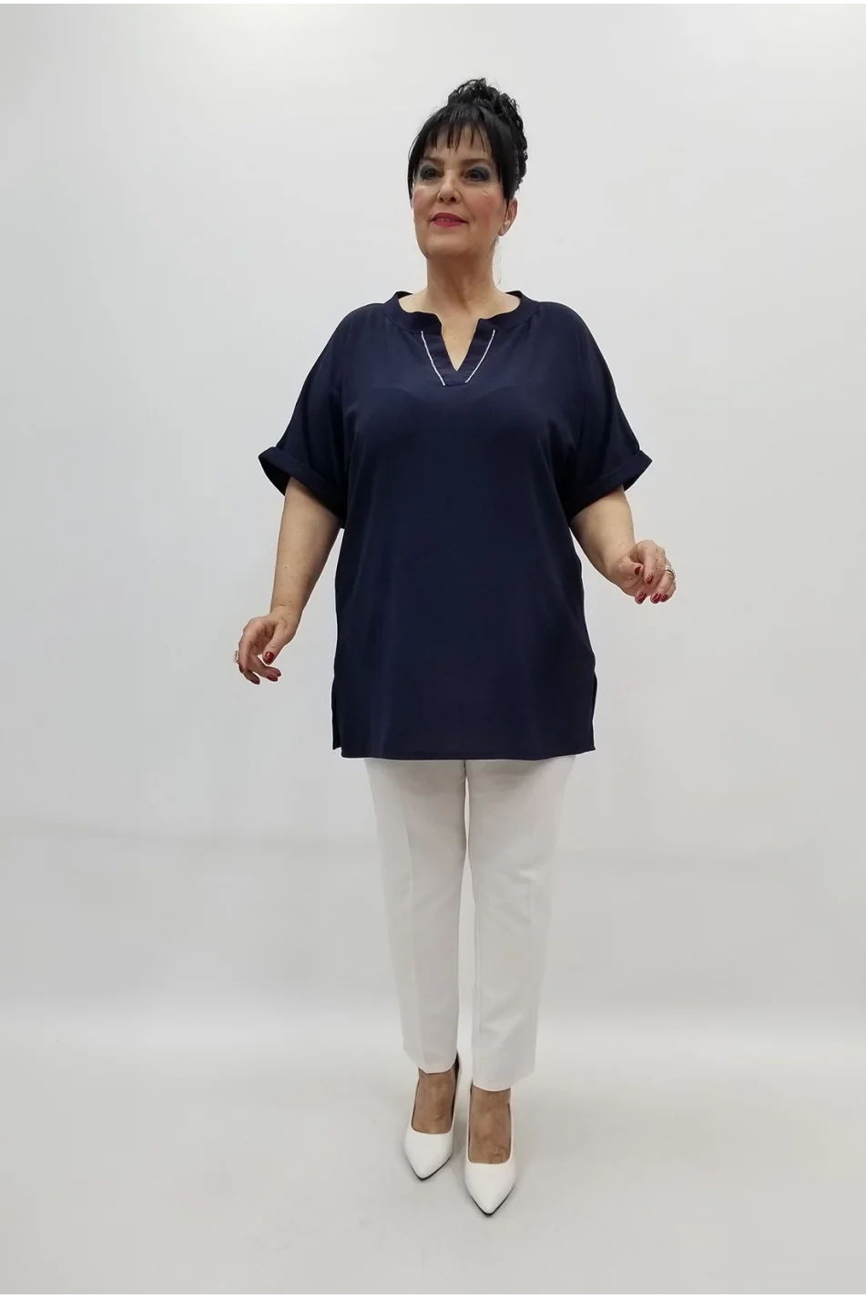 Miraggio Büyük Beden Bluz 99514 LACİVERT