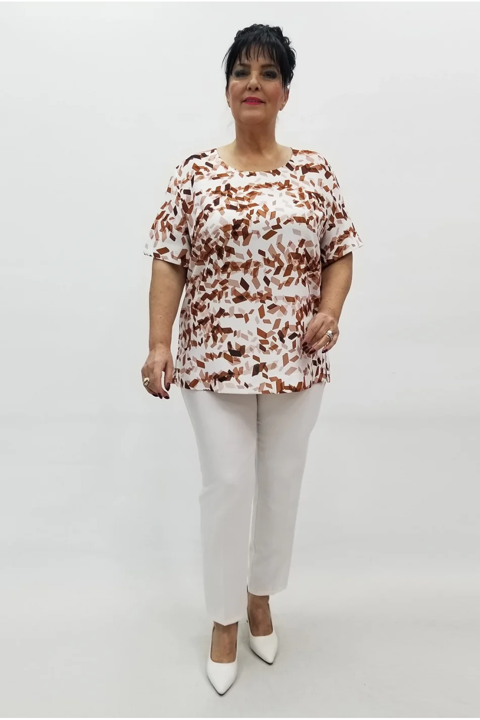 Miraggio Büyük Beden Bluz 99578 BEYAZ/TABA