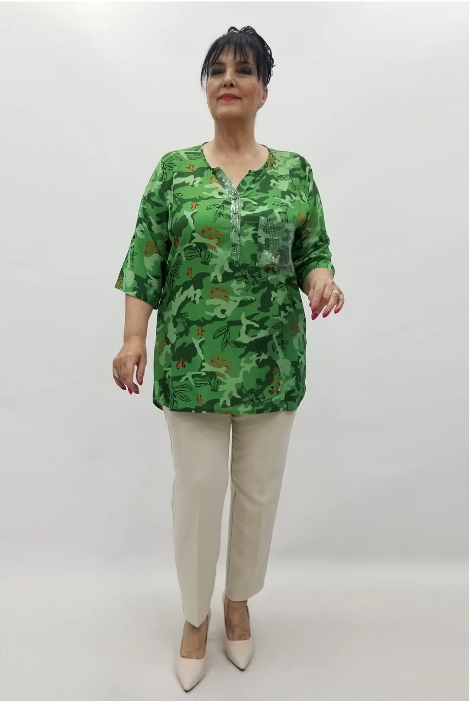 Miraggio Büyük Beden Bluz 99607 YEŞİL