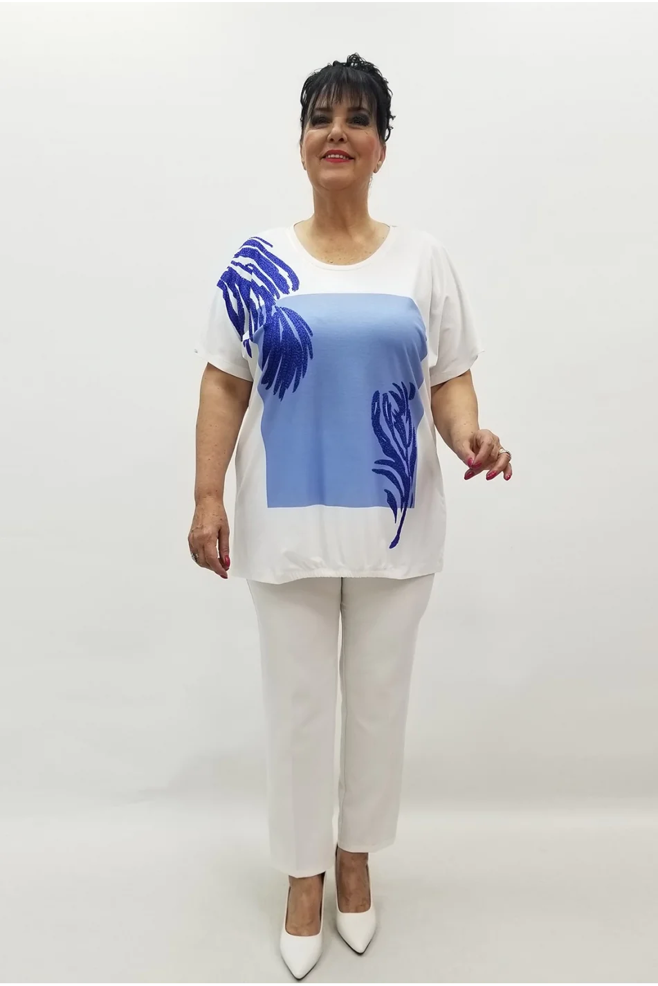 Miraggio Büyük Beden Bluz 99612 BEYAZ/SAKS