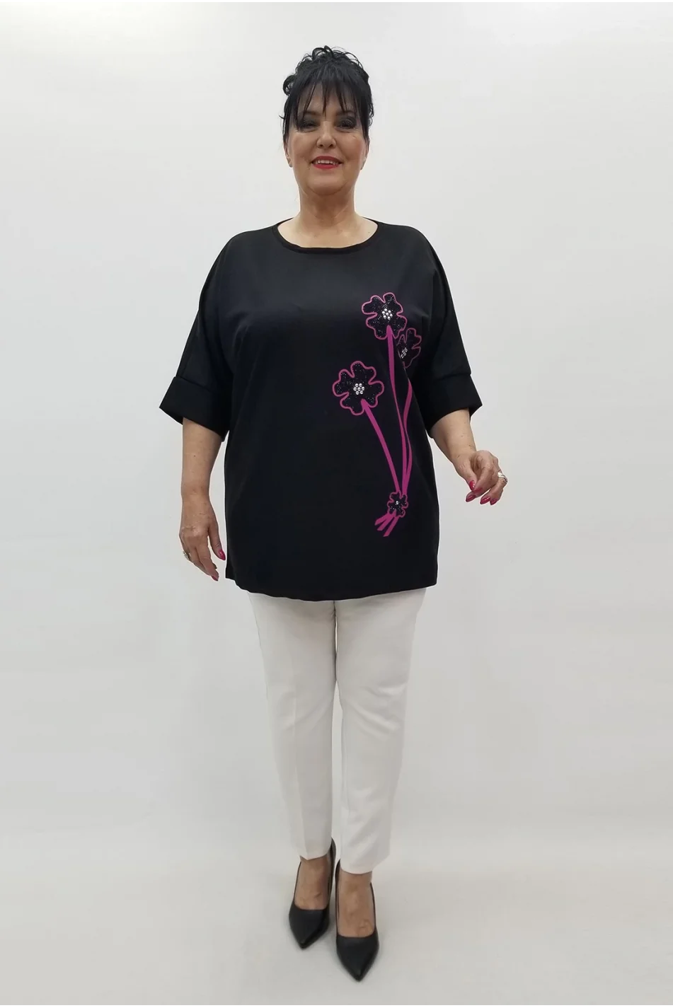 Miraggio Büyük Beden Bluz 99623 SİYAH/FUŞYA