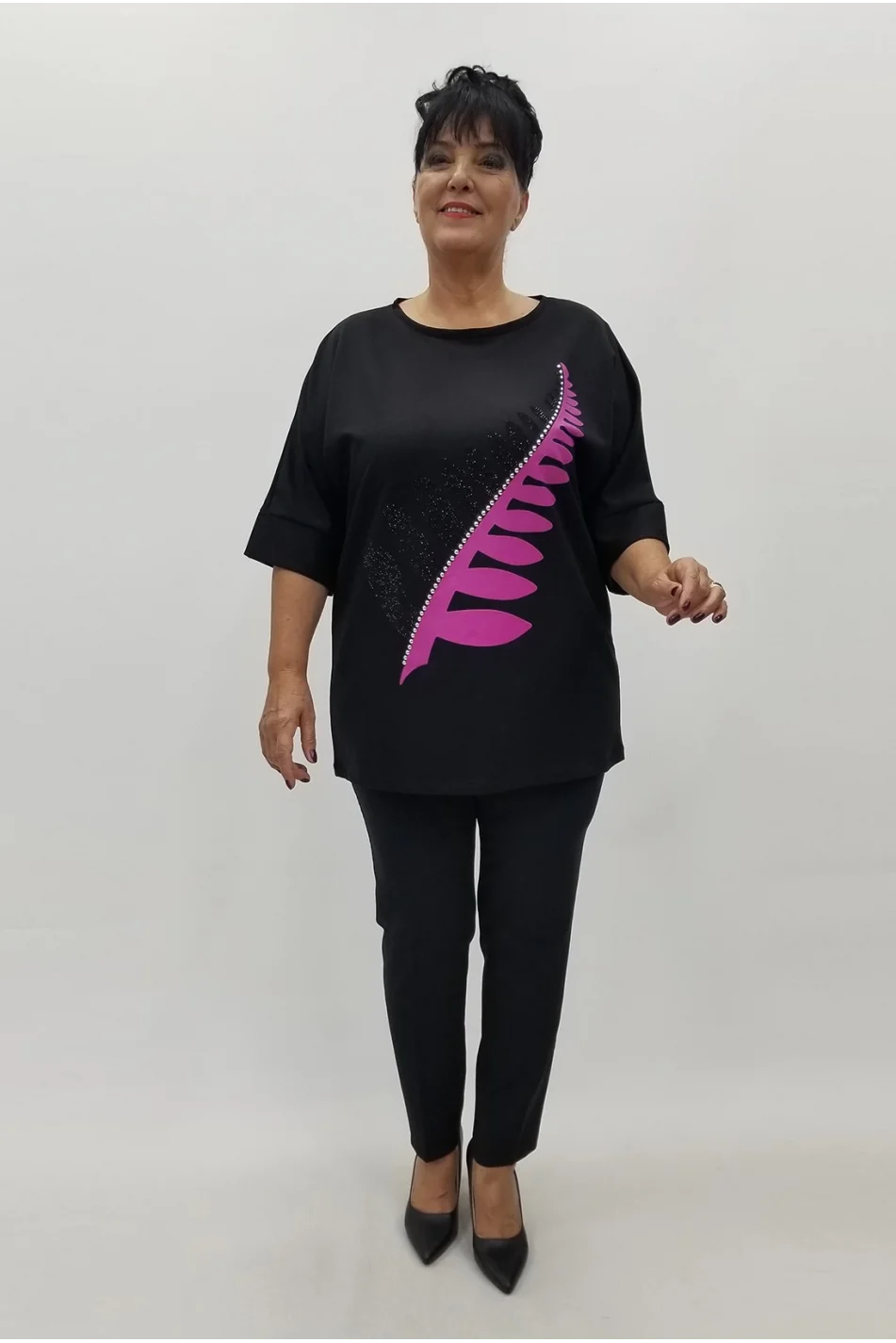 Miraggio Büyük Beden Bluz 99624 SİYAH/FUŞYA