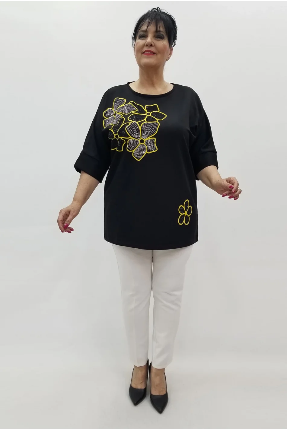 Miraggio Büyük Beden Bluz 99625 SİYAH/SARI