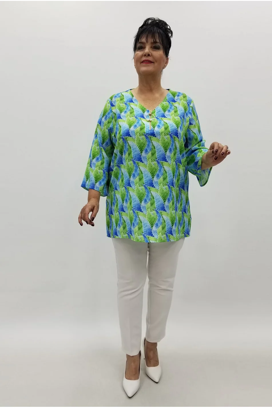 Miraggio Büyük Beden Bluz 99672 YEŞİL/MAVİ
