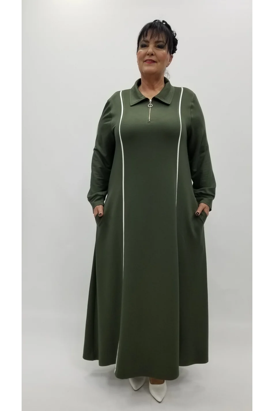 Miraggio Büyük Beden Elbise 4319 HAKİ/BEYAZ