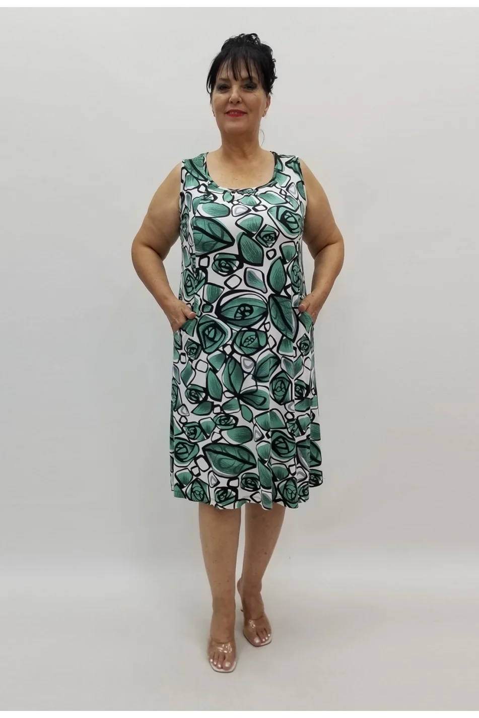 Miraggio Büyük Beden Elbise 97972 YEŞİL/BEYAZ