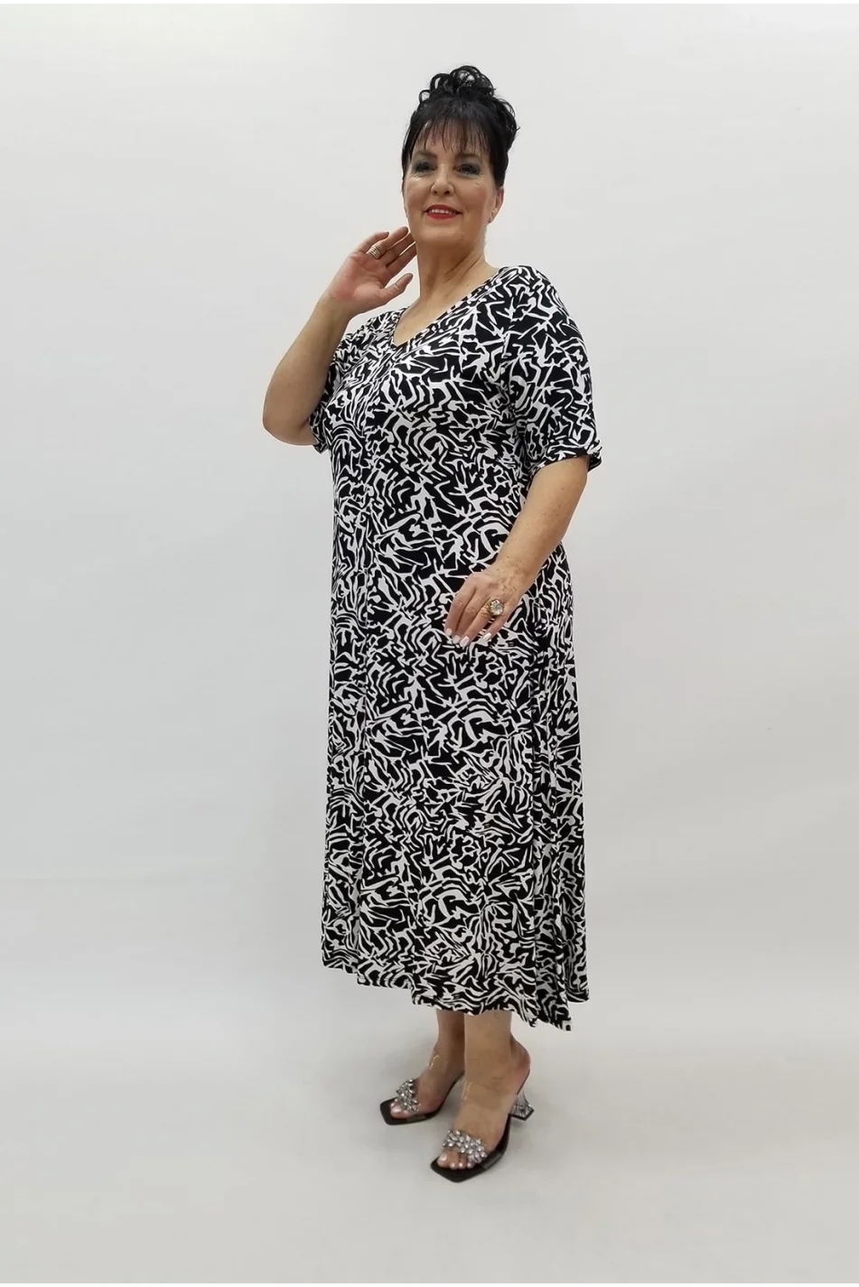 Miraggio Büyük Beden Elbise 98731 SİYAH/BEYAZ