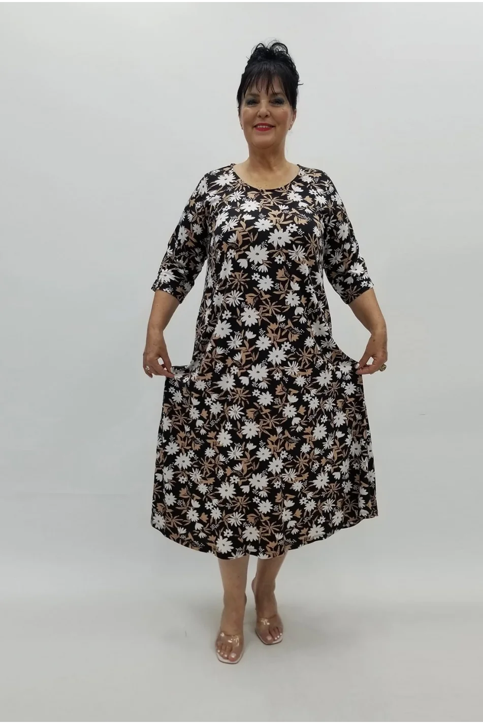 Miraggio Büyük Beden Elbise 98820 KAHVE-SİYAH