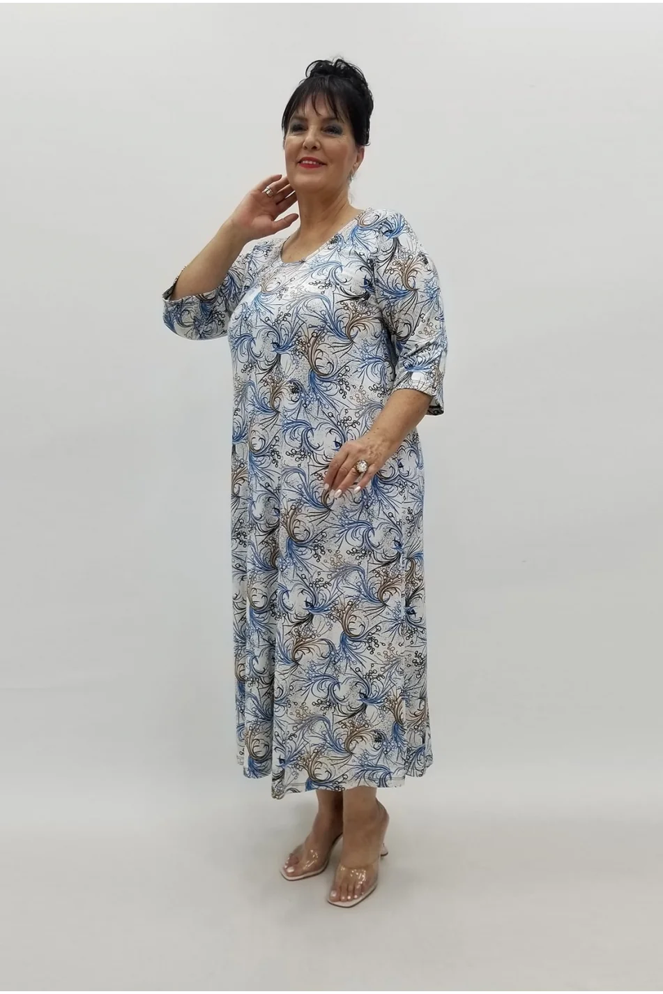 Miraggio Büyük Beden Elbise 98824 MAVİ BEYAZ