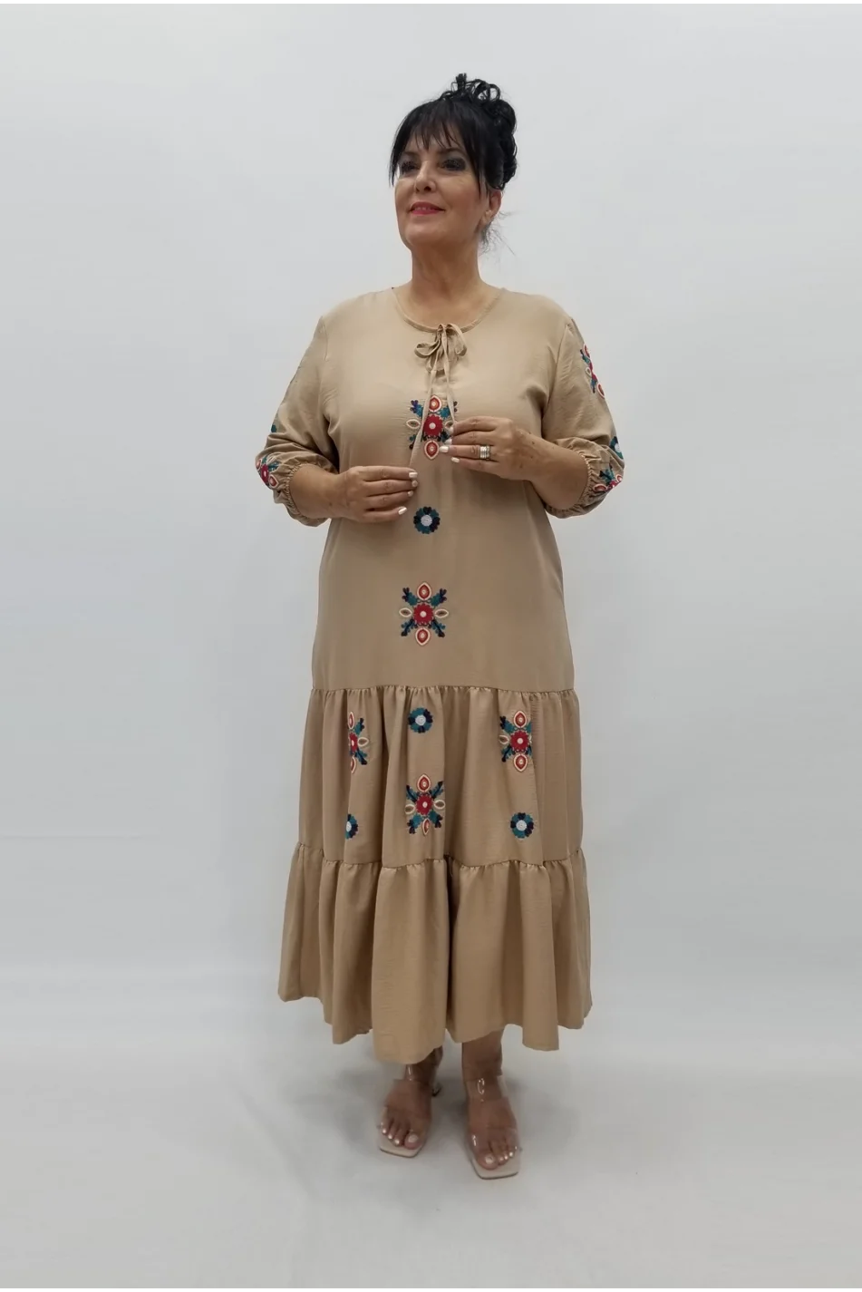 Miraggio Büyük Beden Elbise 98943 BEJ