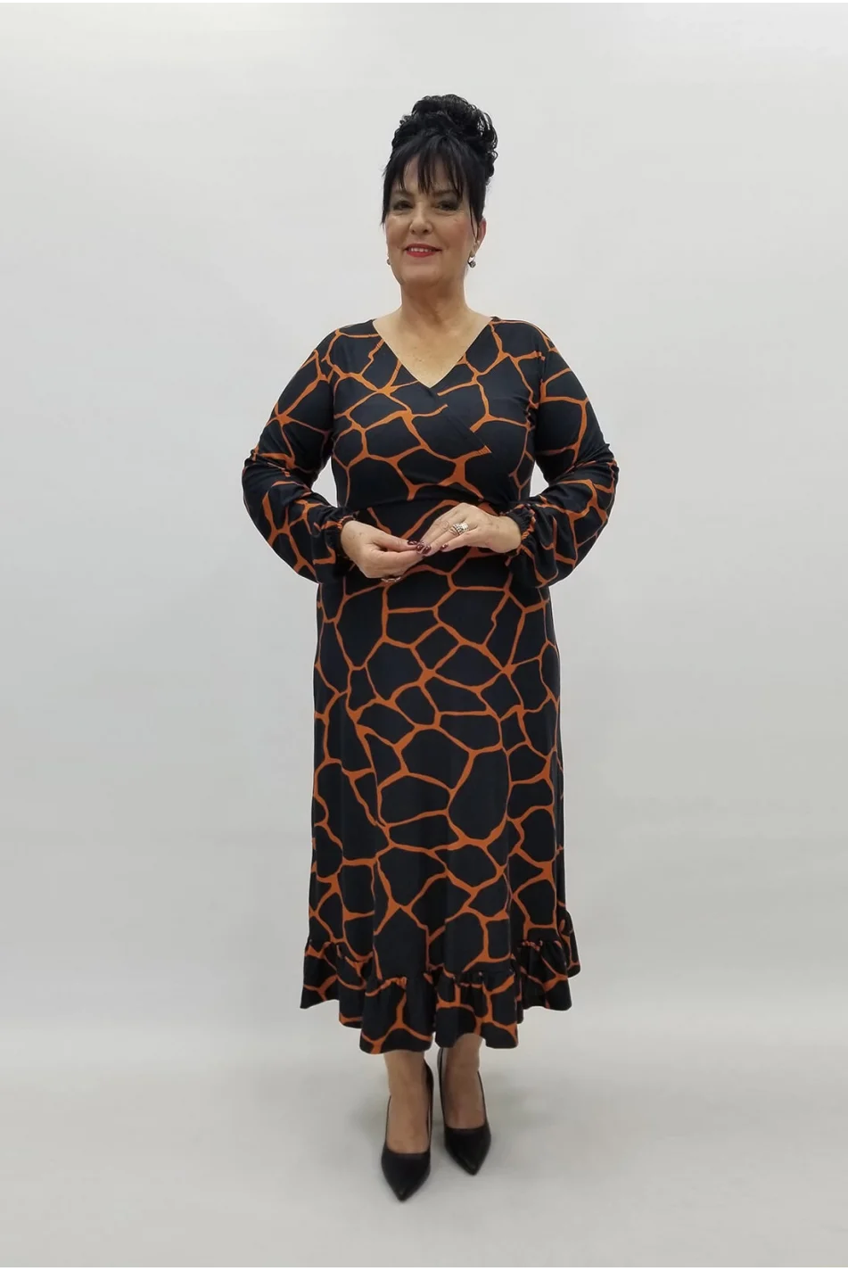 Miraggio Büyük Beden Elbise 99088 SİYAH/TABA