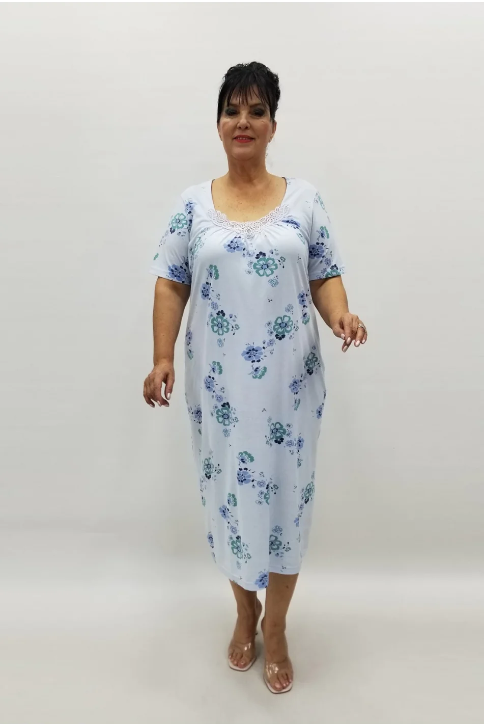 Miraggio Büyük Beden Elbise 99127 MAVİ ÇİÇEKLİ