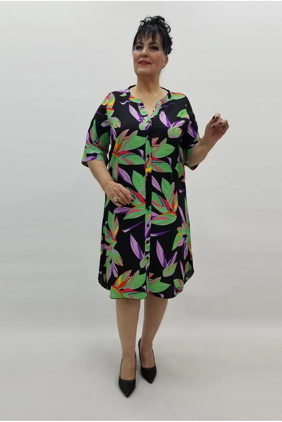 Miraggio Büyük Beden Elbise 99264 SİYAH/YEŞİL