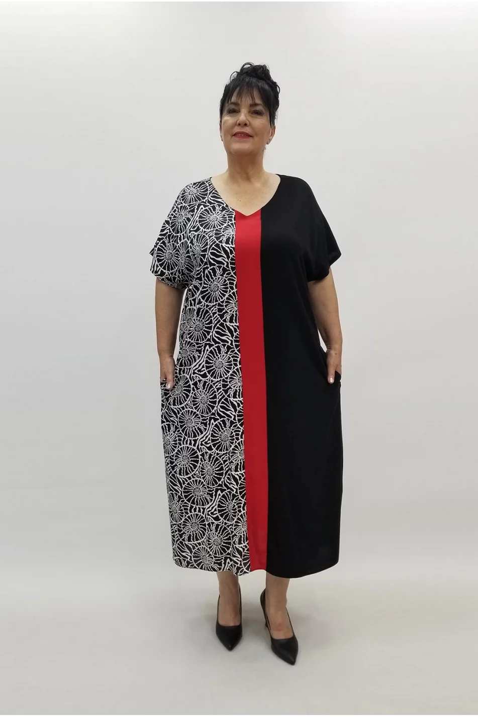 Miraggio Büyük Beden Elbise 99539 SİYAH-KIRMIZI