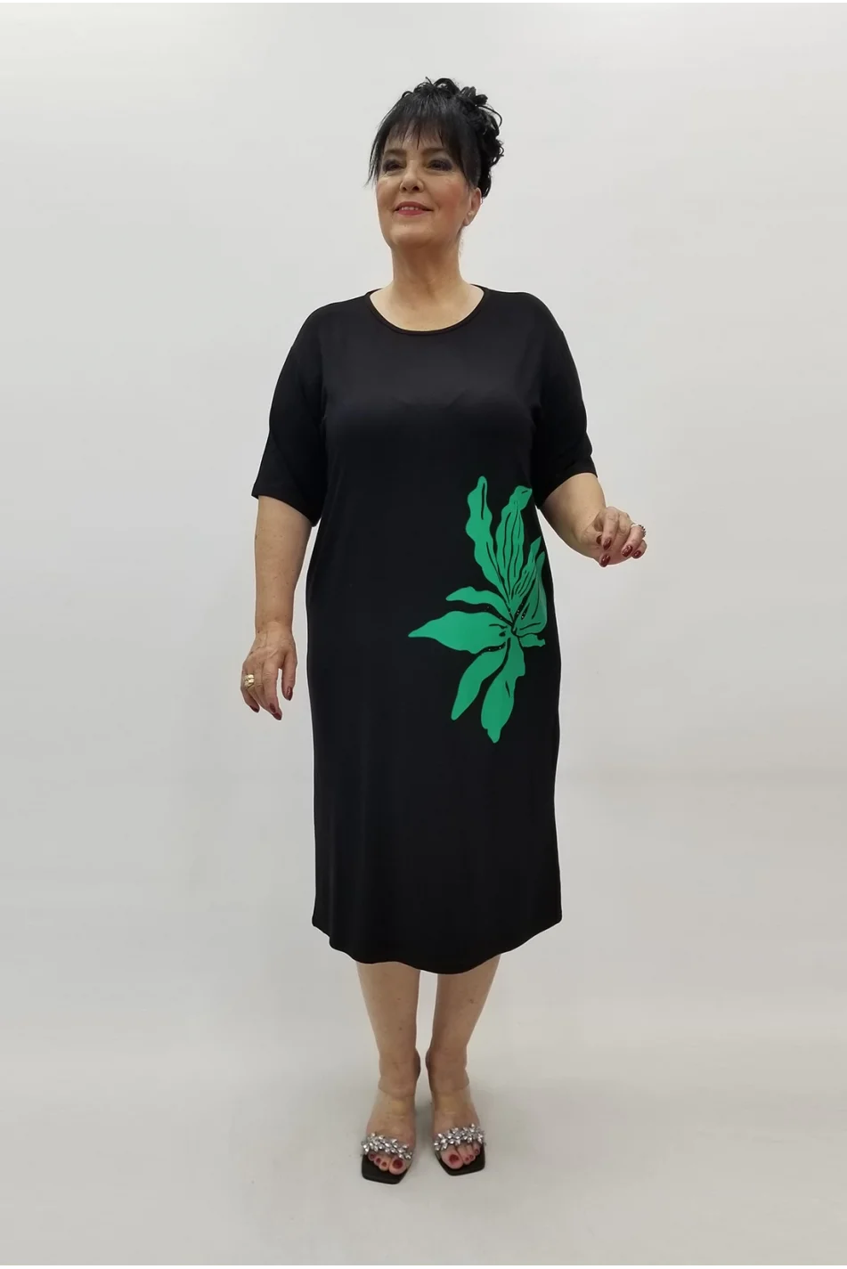 Miraggio Büyük Beden Elbise 99769 SİYAH/YEŞİL