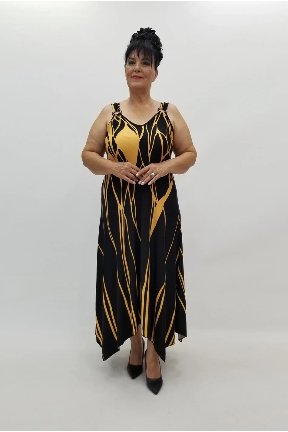 Miraggio Büyük Beden Elbise 99798 SİYAH/SARI