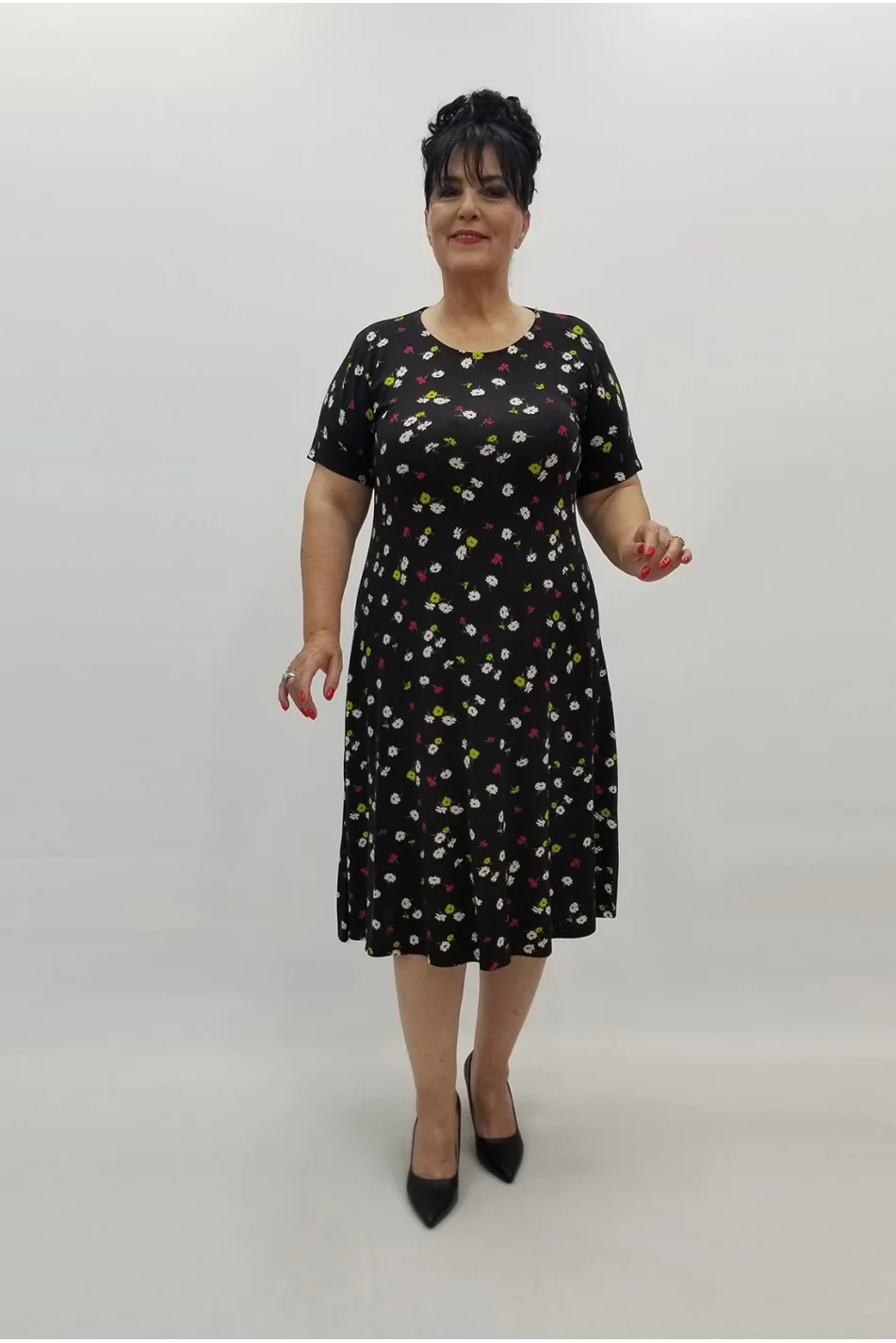 Miraggio Büyük Beden Elbise 99801 SİYAHÇİÇEKLİ